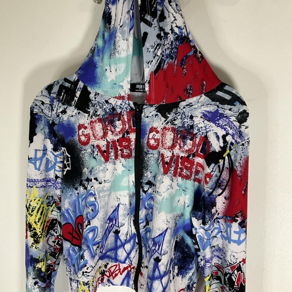 Jolie & Joy Unisex M Hoodie Fleece Graffiti Y2K Multicolor Neon Street Wear 2X